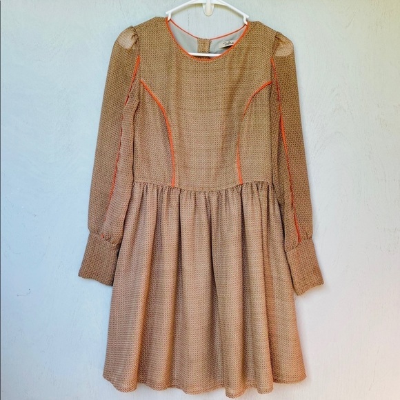Darling Dresses & Skirts - Darling Orange Boho 70s Retro Long Sleeve Dress